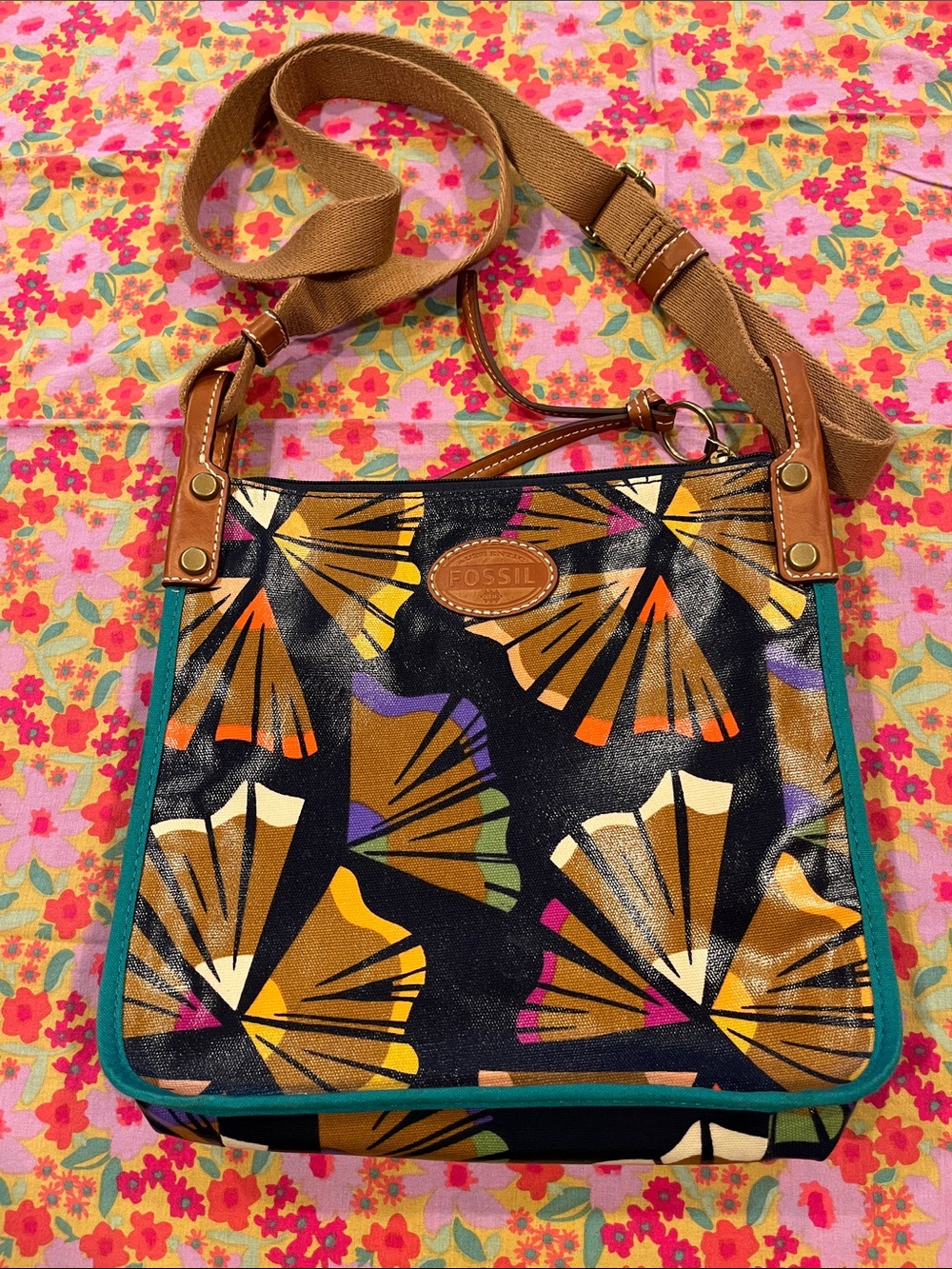 Fossil crossbody bag. Pencil shaving print